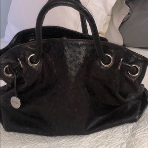 Dark brown ostrich leather handbag